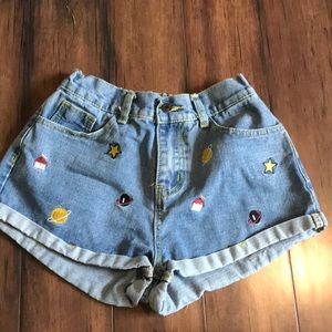 Jeans size S planet embroidered jean shorts